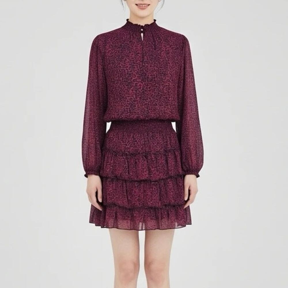 Sam and Jess Magenta Floral Print Tiered Dress Size S Long Balloon Sleeves